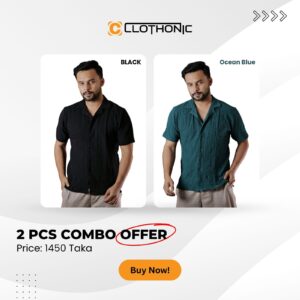 Half Sleeve Shirt 2 Pcs Combo | Black+Ocean Blue