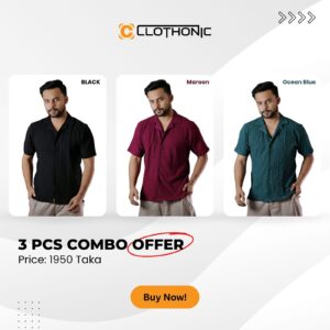 Half Sleeve Shirt 3 Pcs Combo | Black+Maroon+Ocean Blue
